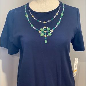 Alfred Dunner Womens T Shirt Navy Short Sleeve Beaded Embellished Petite Small